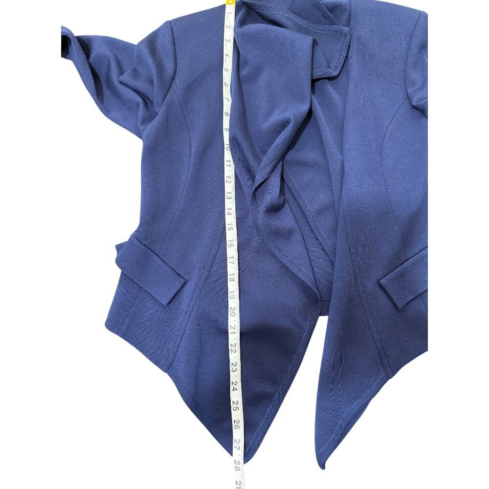 St. John Navy Blue Open Front Cardigan Jacket Draped Front Womens Size 10 - Picture 6 of 8